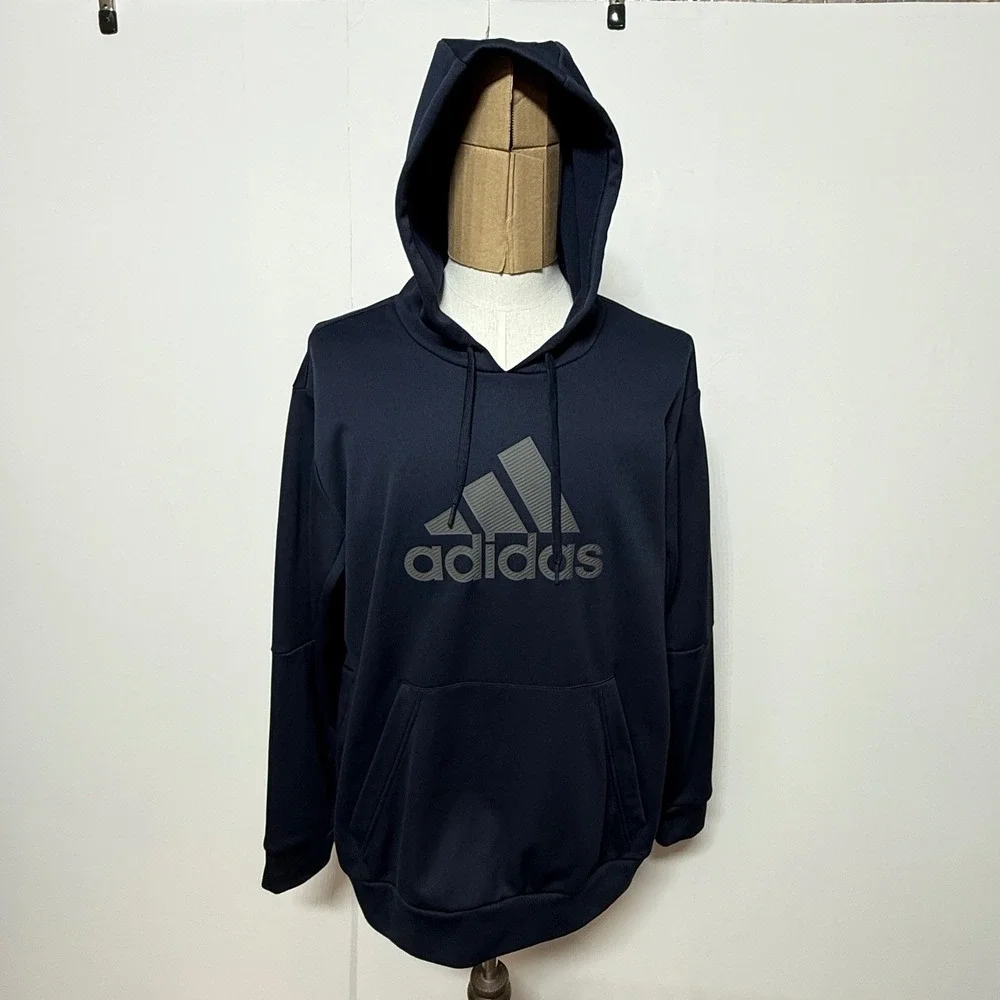 Adidas Hoodie Mens 2XL Navy Blue Pullover Aeroready‎ Logo Kangaroo Pockets Sport
